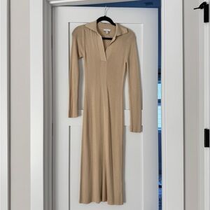 Tan Long-Sleeve Polo Dress